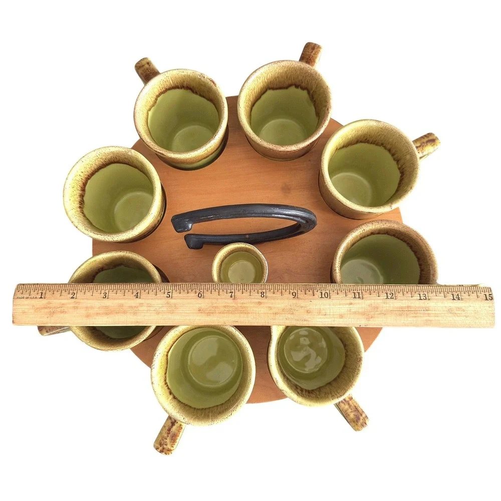 Winart 50s Pottery Coffee Mug Set Carousel Creamer Sugar Shot Glass Vtg Set 10pc